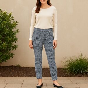 Peck & Peck Regency Style Pants - Black White & Blue Geometric Size 6 Petite